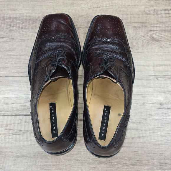 Magnanni Men\'s Size EU 41 US 8 Burgundy Leather Wingtip Oxfords Dress Shoes
